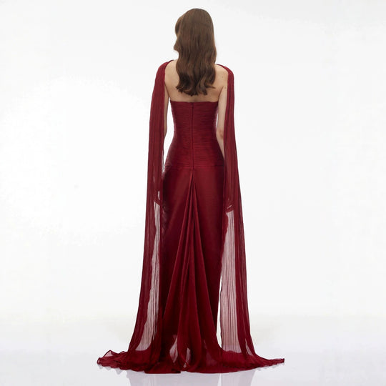 Damen Elegantes Maxikleid mit schulterfreier Silhouette und drapierter Cape-Optik R&B