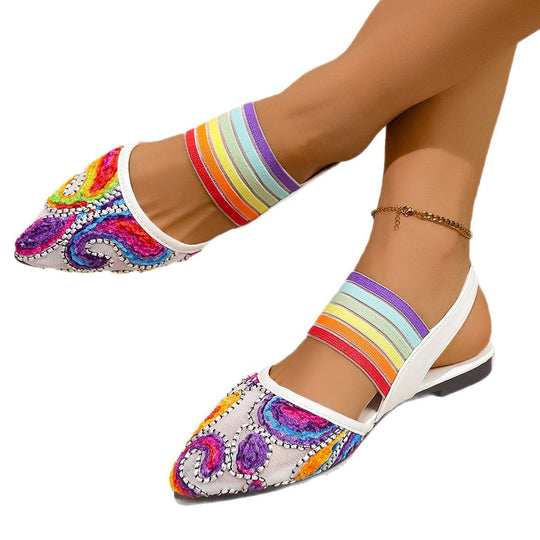 Damen Offene Wedgesandalen mit bunten Stickereien R&B