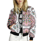 Damen trendiger Bomberjacke mit buntem Mandala-Muster R&B