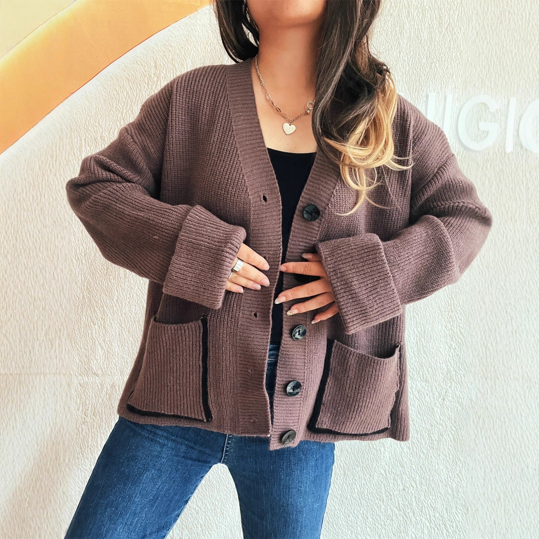 Damen Strickjacke mit eleganten Taschen und strukturiertem Design R&B