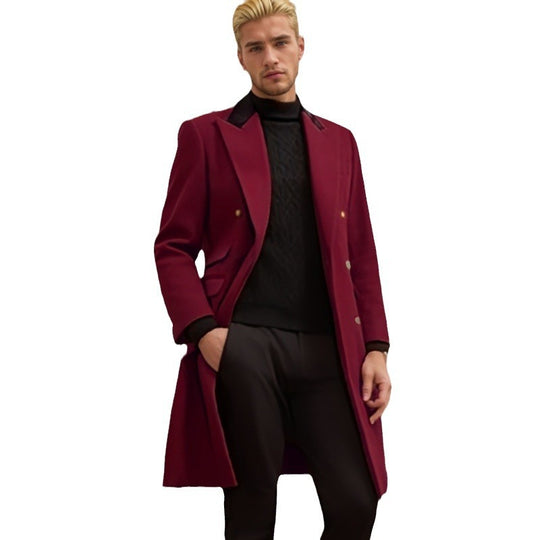 Herren moderner Urban-Mantel mit doppelter Knopfleiste und Samtkragen R&B