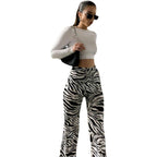 Damen Elegante ZR&Bra-Print High-Waist Hose R&B