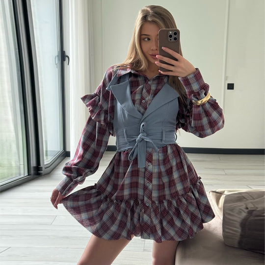 Damen modisches Kleid mit lässigem Überwurf und Rüschendetails R&B