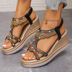 Damen Wedge-Sandalen mit buntem Schmuckdesign und komfortabler Sohle R&B