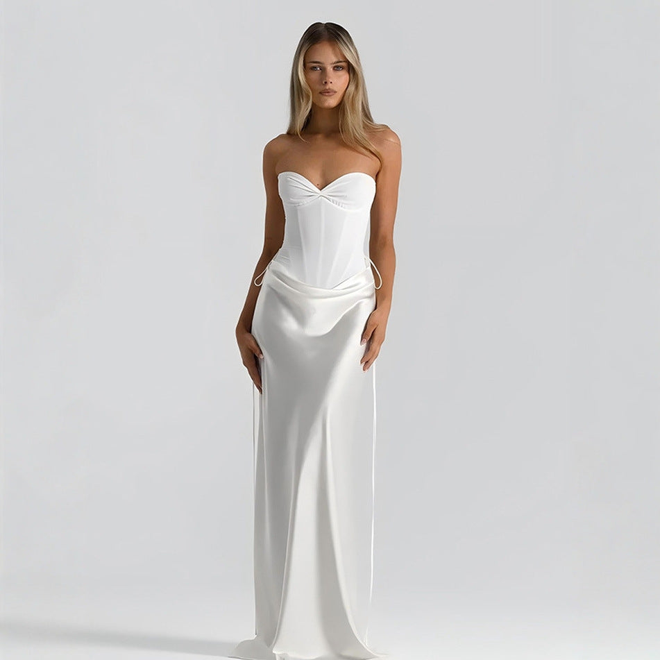 Damen elegantes figurbetontes Abendkleid mit raffiniertem Rüschendesign und verstellbaren Trägern R&B