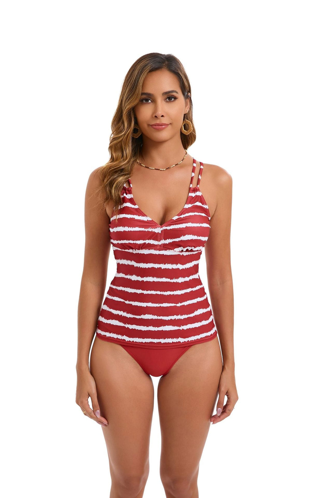 Damen Tankini mit Verstellbaren Trägern und Elegantem Streifenmuster R&B