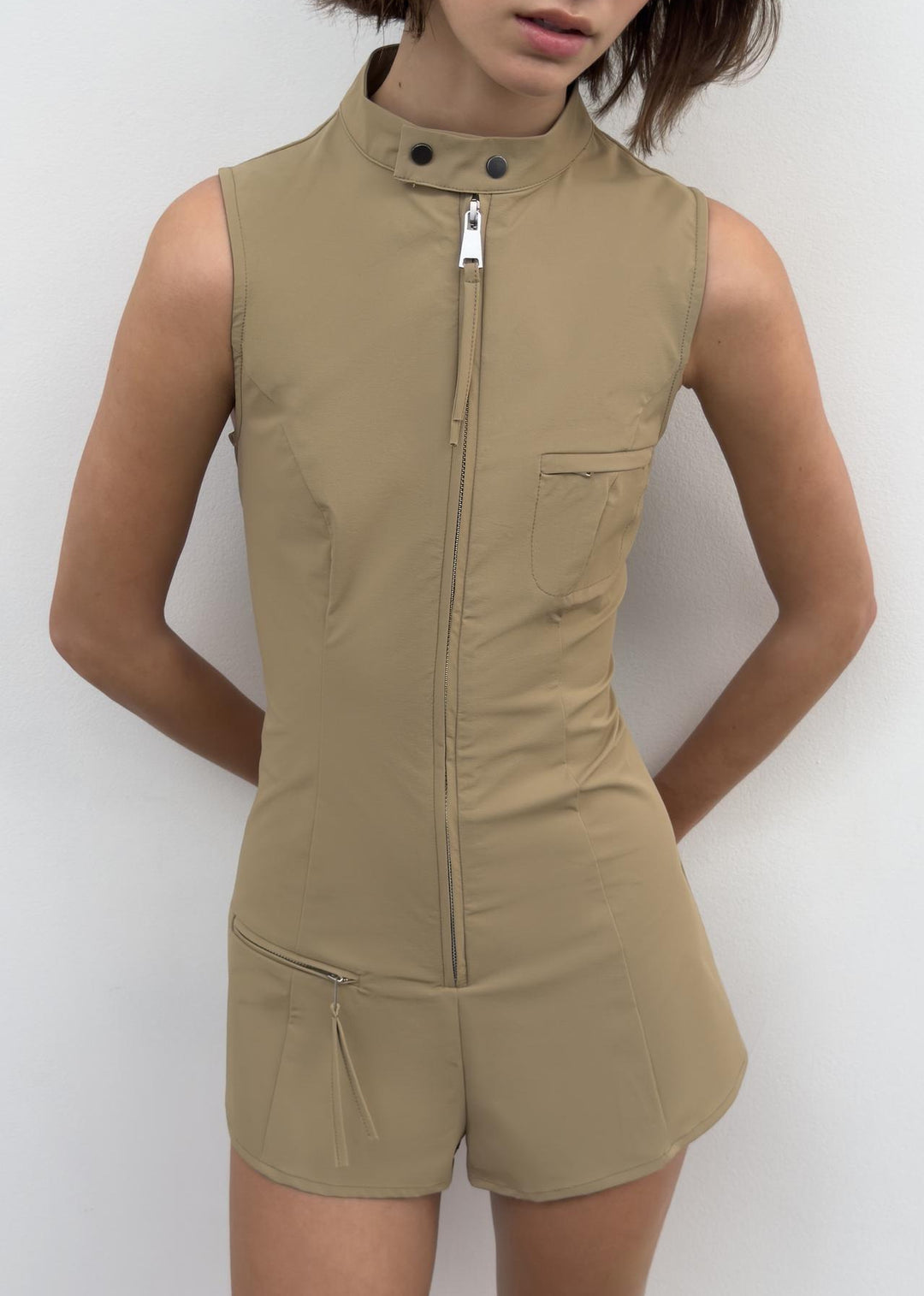 Damen Sportlicher Overall mit hohem Kragen und Reißverschluss R&B