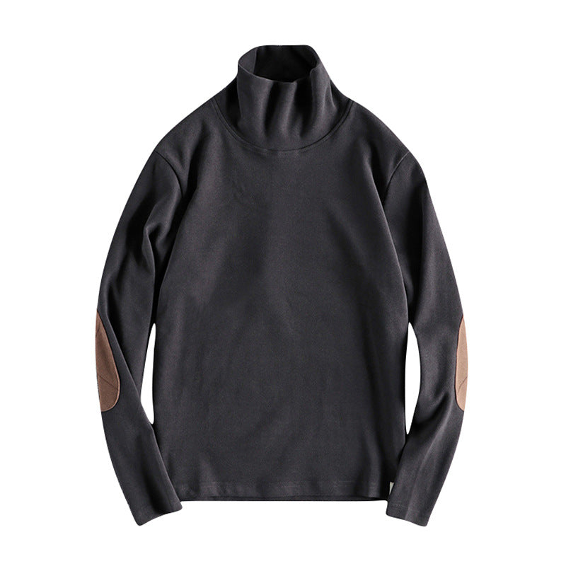 Herren Stehkragenpullover aus hochwertigem Fleece mit kontrastierenden Ellbogenpatches R&B