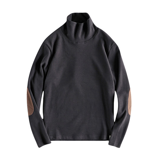 Herren Stehkragenpullover aus hochwertigem Fleece mit kontrastierenden Ellbogenpatches R&B