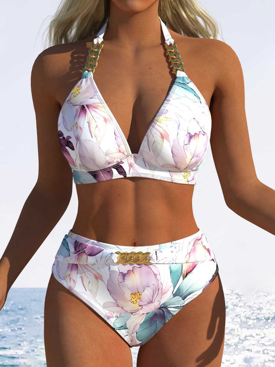 Damen Bikini-Set mit hohem Taillenschnitt und elegantem Blumendruck R&B
