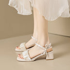 Damen Elegante Sandalen mit dekorativem Rüschendetail und Absatz