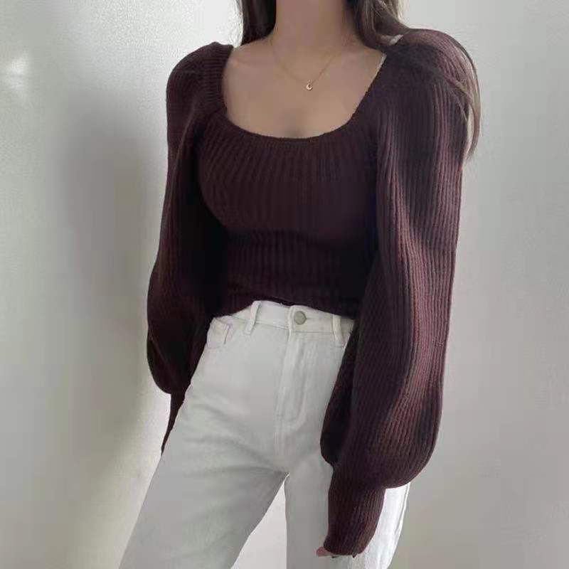 Damen Ripp-Strickpullover mit Puffärmeln R&B