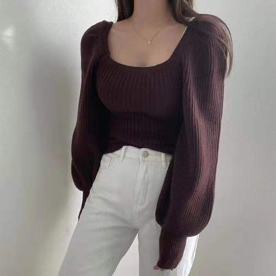 Damen Ripp-Strickpullover mit Puffärmeln R&B