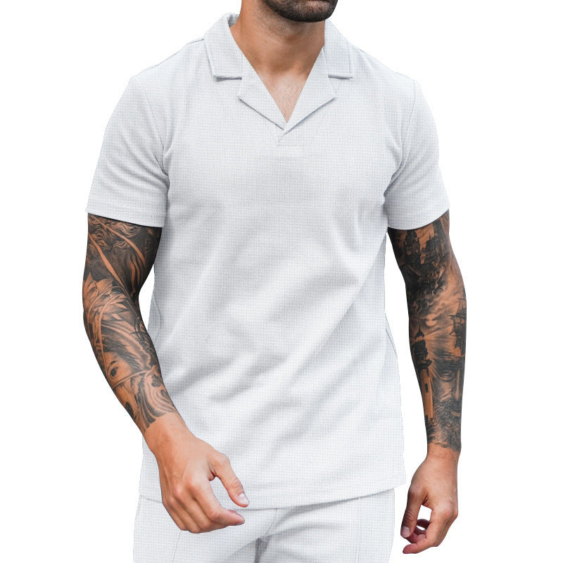 Herren Kurzarm Hemd mit klassischem Henley-Ausschnitt und strukturierter Oberflächenbeschaffenheit R&B