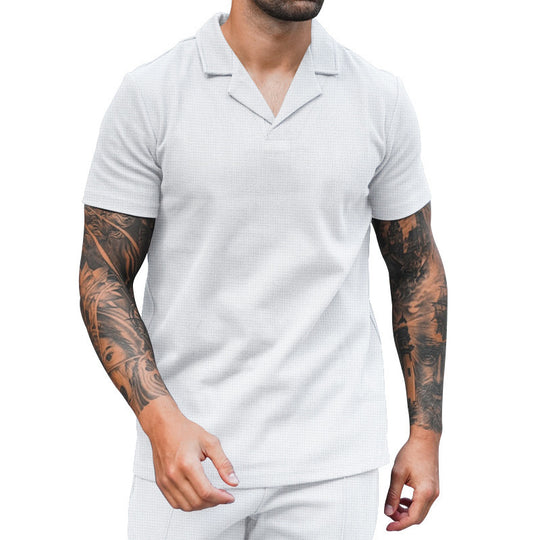 Herren Kurzarm Hemd mit klassischem Henley-Ausschnitt und strukturierter Oberflächenbeschaffenheit R&B