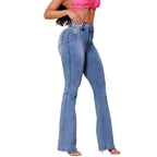 Damen Bootcut Jeans mit hohem Taillenbund und elastischem Material R&B