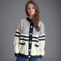 Damen Strickjacke mit modischen Streifen und praktischen Taschen R&B