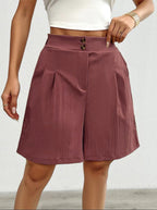 Damen Hochtaillierte Shorts mit doppeltem Knopfverschluss und Falten R&B