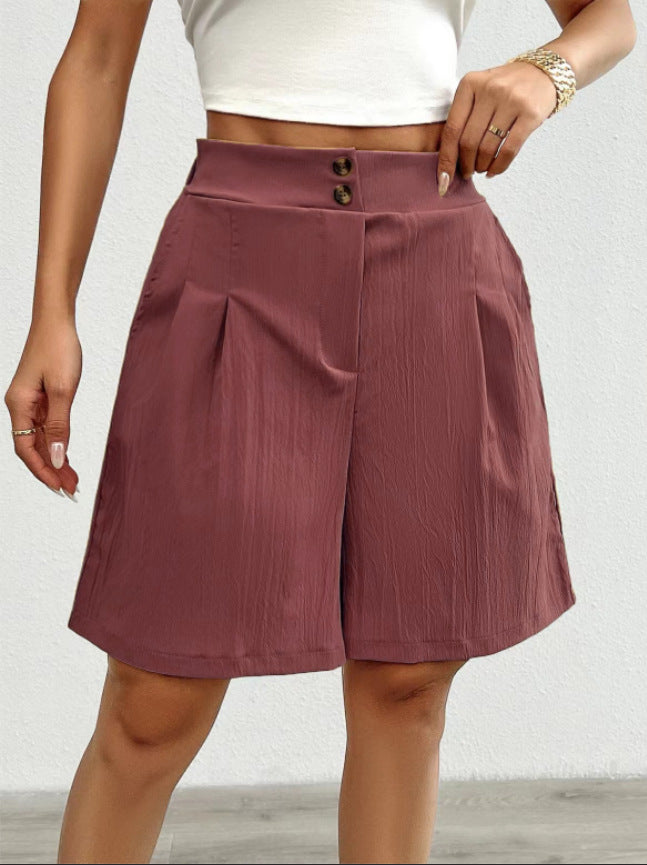 Damen Hochtaillierte Shorts mit doppeltem Knopfverschluss und Falten R&B