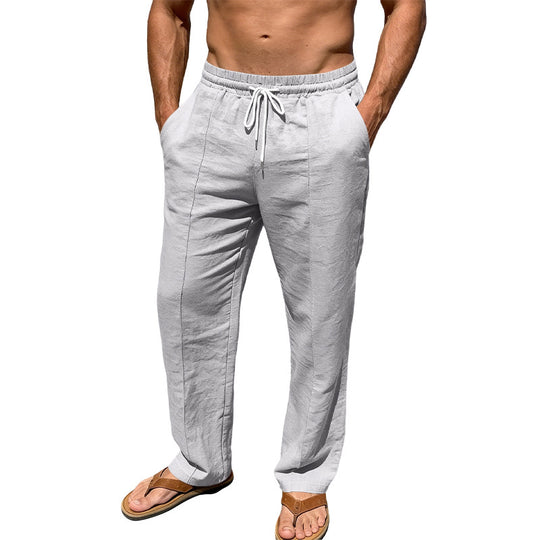 Herren nan atmungsaktive Leinenmisch-Hose mit Tunnelzug Bügelfalte und geradem Bein R&B
