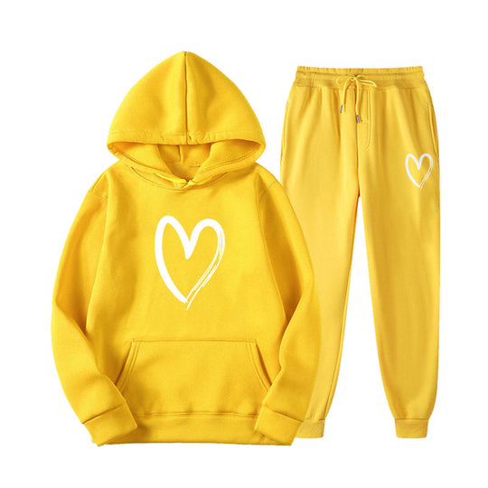 Damen Sweatsuit mit Kängurutasche und herzförmigem Print R&B