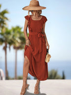 Damen Maxikleid mit Rüschendetails und tailliertem Gürtel R&B