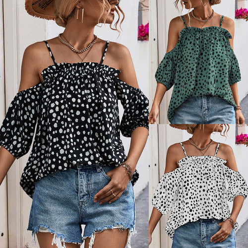 Damen Off-Shoulder Blusenshirt mit Rüschendetails und tierischem Print R&B