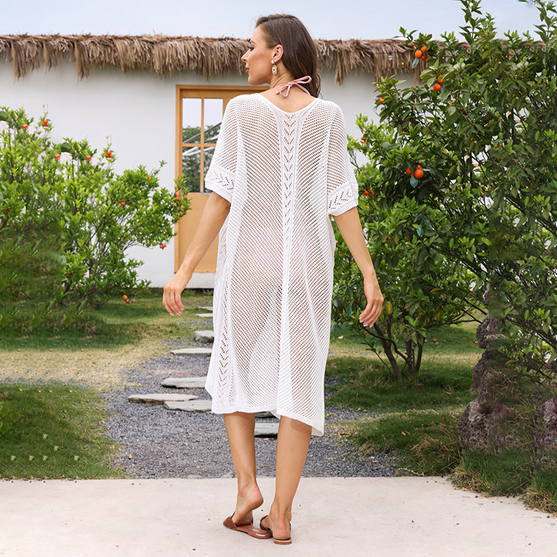 Damen eleganter durchsichtiger Häkel-Strandüberwurf