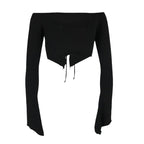 Damen Kapuzen Crop-Oberteil mit weitem Ärmel und Kordelzug EB