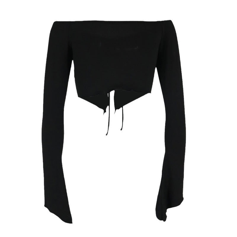 Damen Kapuzen Crop-Oberteil mit weitem Ärmel und Kordelzug EB