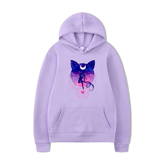 Damen Kapuzenpullover mit künstlerischem Katzenmotiv und bequemer Passform R&B