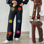 Damen lässige Strickhose mit bunten Blumenapplikationen R&B