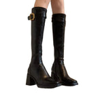 Damen Stiefel mit elegantem Blockabsatz und modischem Schnallenverschluss
