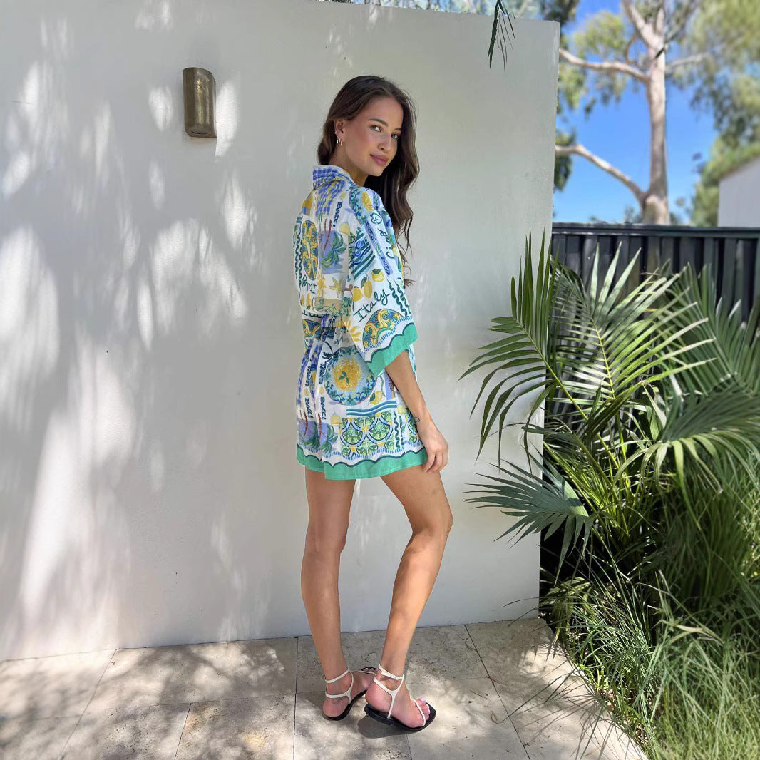 Damen Strandkleid mit buntem Muster R&B