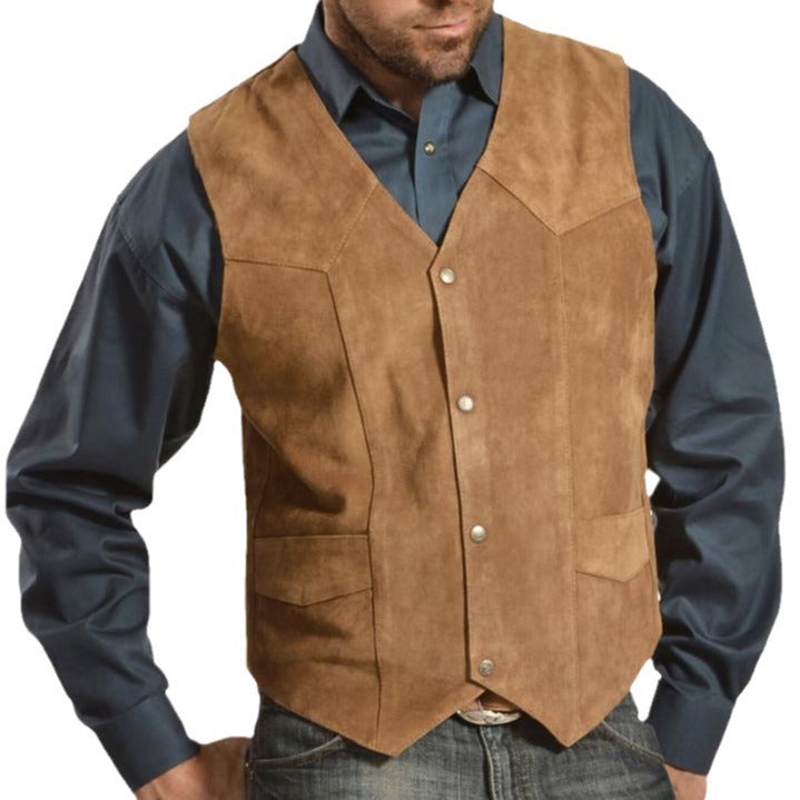 Herren Wildlederweste mit seitlichen Taschen und Druckknopfverschluss R&B