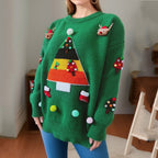 Damen Weihnachts-Pullover mit fröhlichem Weihnachtsbaum-Design und 3D-Applikationen R&B