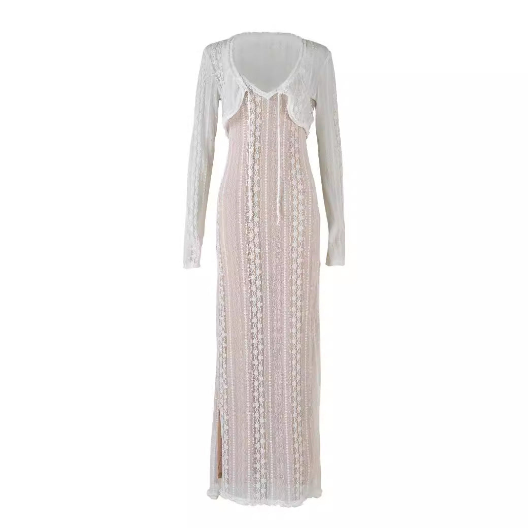 Damen Minikleid mit tiefem V-Ausschnitt und transparentem Rüschendesign R&B