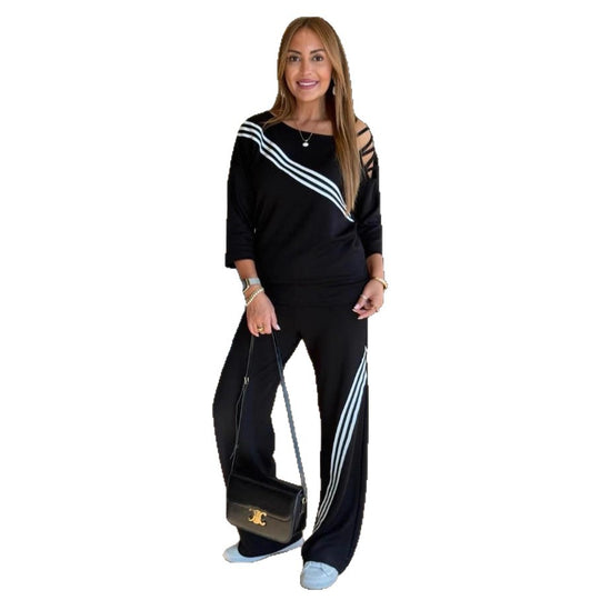 Damen Lässiger Freizeitanzug mit Streifendetails und weichem Material R&B