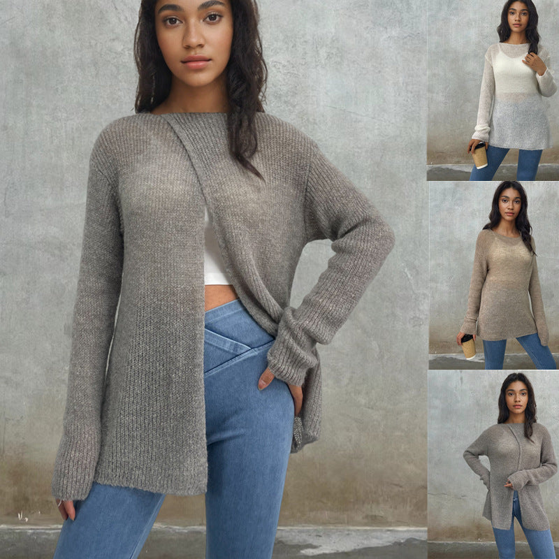 Damen luftiger Pullover aus transparenter Strickware