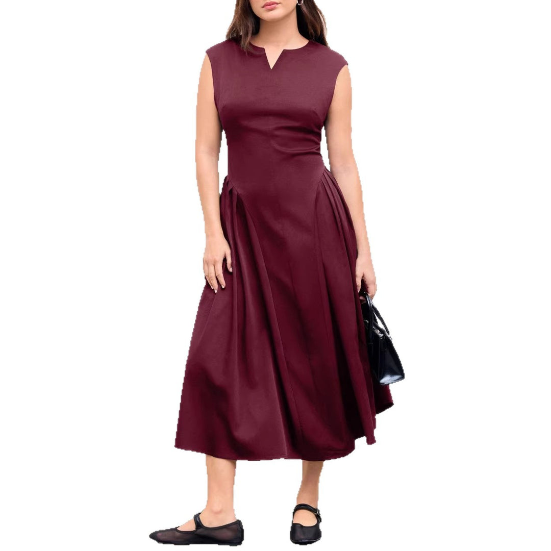 Damen elegantes Maxikleid mit voluminösen Falten und ärmellosem Design R&B