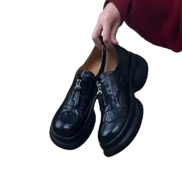 Damen Chunky Leder Sneakers mit praktischem Reißverschluss R&B