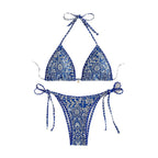 Damen Triangel-Bikini mit verspieltem Muster und eleganten Bindändern