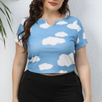 Damen cropped T-Shirt mit Wolkenmuster und elastischem Bund R&B
