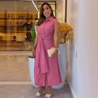 Damen Trägerkleid mit Knoten und Knopfleiste R&B