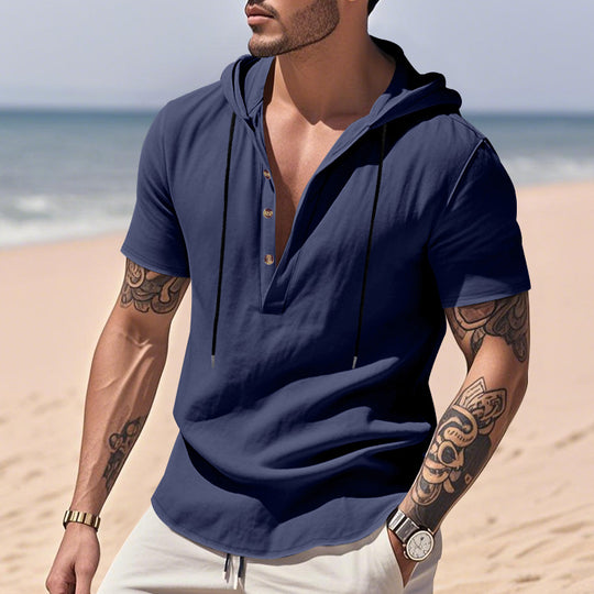 Herren lässiges Kapuzenshirt mit Knopfleiste und modischem Design R&B