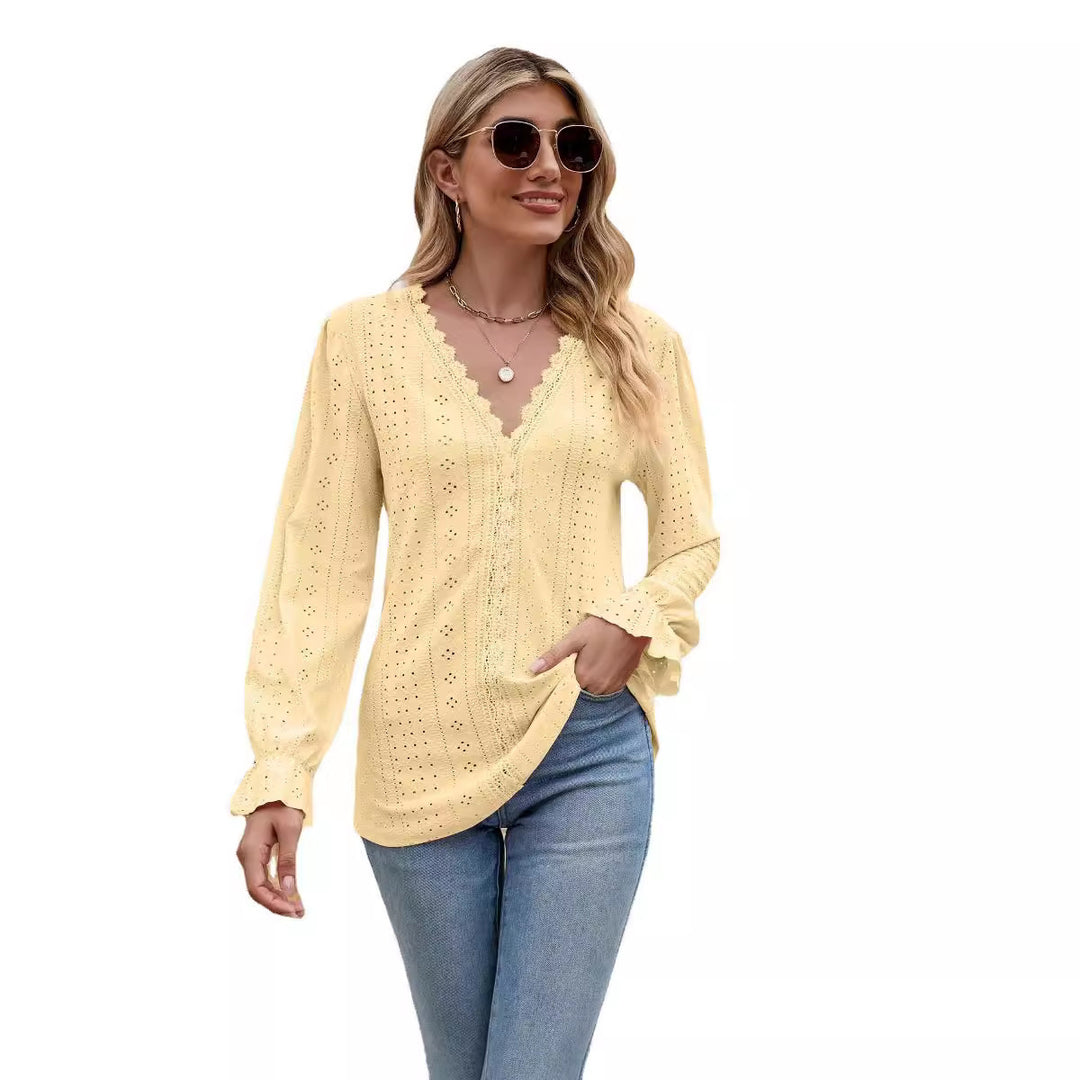Damen Spitzenbluse mit V-Ausschnitt R&B