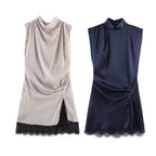 Damen elegantes Kleid mit transparentem Spitzenrand R&B