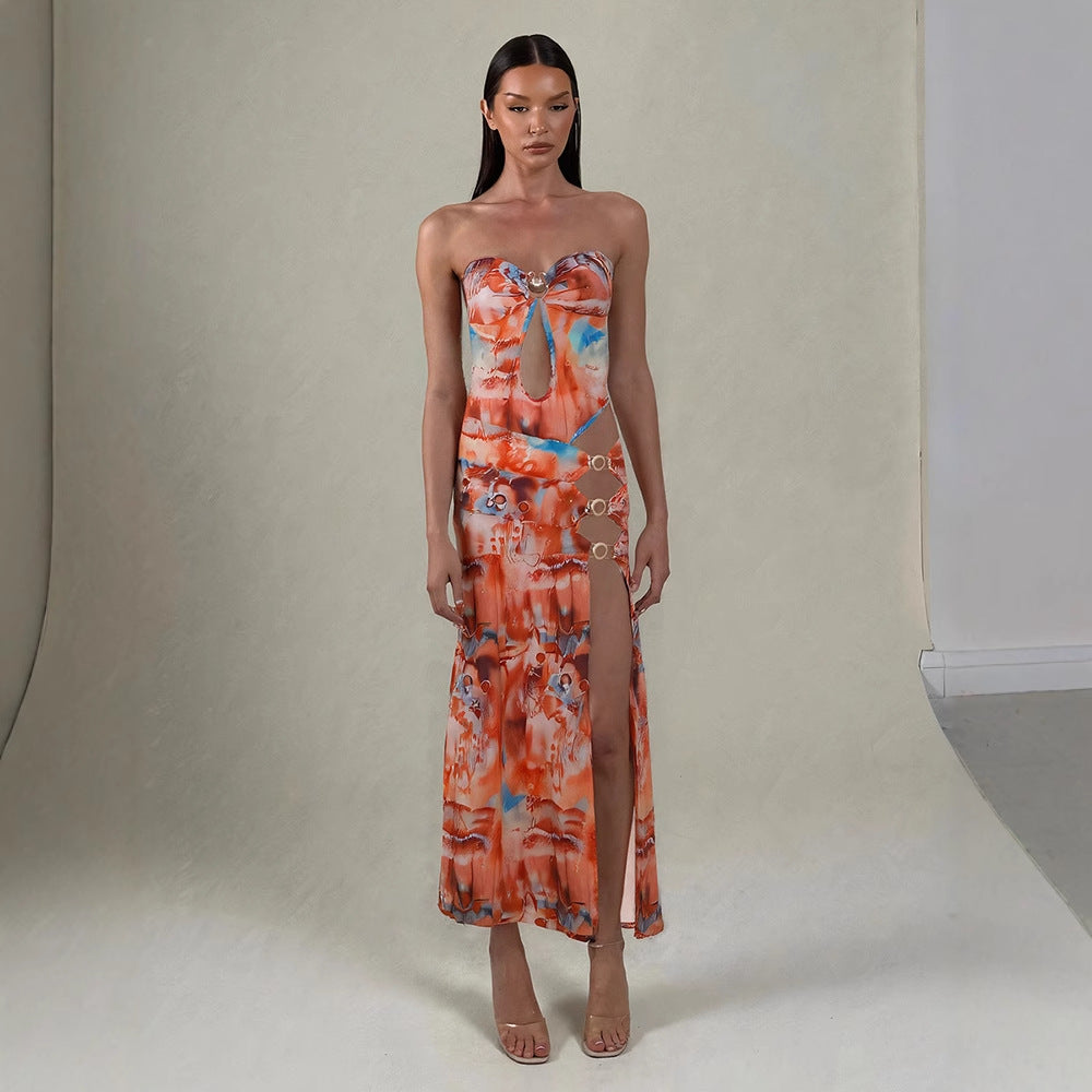 Damen Maxikleid mit raffinierten Cut-Outs und eleganten Riemen R&B
