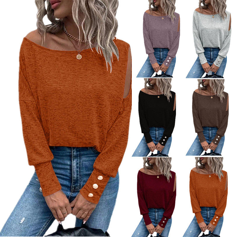 Damen Off-Shoulder Oberteil mit Knopfdetails R&B