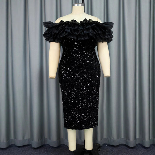 Damen Elegantes Abendkleid mit voluminösen Rüschen und funkelnden Pailletten R&B